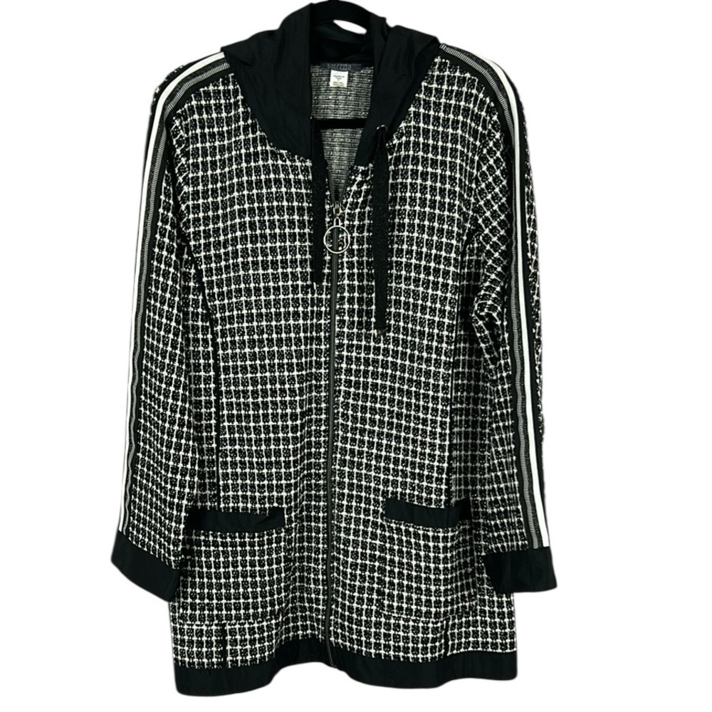Dolcezza Sporty Longline Pockets Hooded Full Zip Cardigan Jacket XL Black Silver